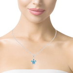 My Daily Styles 925 Sterling Silver Women's Simulated Opal Sea Turtle Pendant with Adjustable Chain (16"-18")