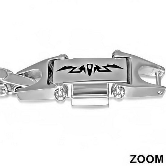 Stainless Steel Silver Black-Tone Mens Link Chain Bracelet