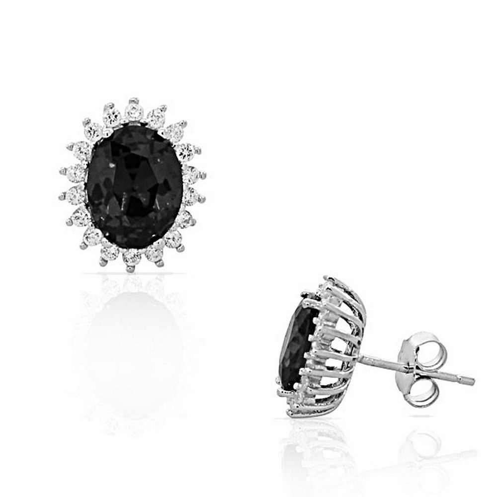 925 Sterling Silver Multicolor White CZ Oval Womens Stud Earrings
