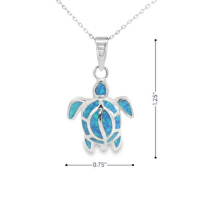 My Daily Styles 925 Sterling Silver Women's Simulated Opal Sea Turtle Pendant with Adjustable Chain (16"-18")