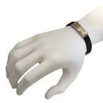 Stainless Steel Black Rubber Silicone Two-Tone Greek Key Men's Bracelet