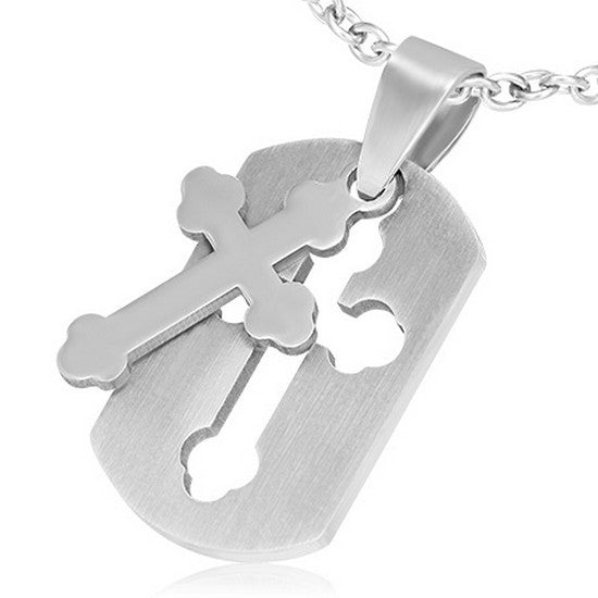 Stainless Steel Silver-Tone Religious Cross Pendant Necklace