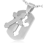 Stainless Steel Silver-Tone Religious Cross Pendant Necklace