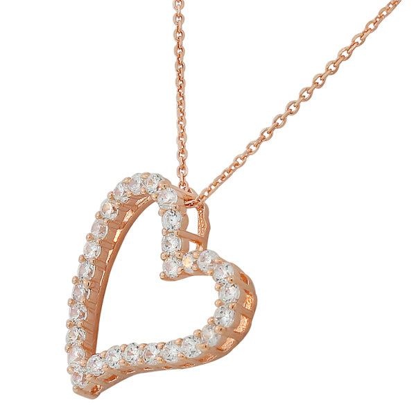 925 Sterling Silver Love Heart Charm White CZ Pendant Necklace with Chain