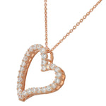925 Sterling Silver Love Heart Charm White CZ Pendant Necklace with Chain