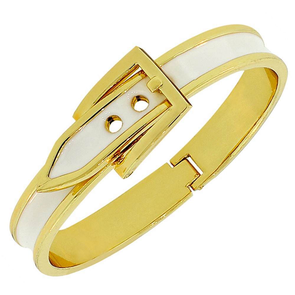 Fashion Alloy Yellow Gold-Tone White Belt Buckle Bangle Bracelet