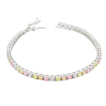 925 Sterling Silver Round White Multicolor CZ Classic Tennis Bracelet