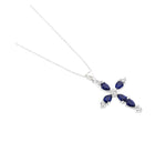 My Daily Styles 925 Sterling Silver Cross with Created Sapphire and CZ Stones Pendant Necklace- Adjustable Chain 16"-18"