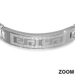 Stainless Steel Silver-Tone Mens Greek Key Link Chain Bracelet
