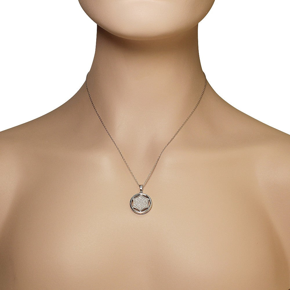925 Sterling Silver White Clear CZ Round Pendant Necklace