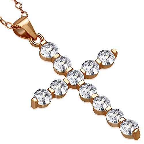 Classic Gold Cubic Zirconia Cross Heart Necklace Sterling Silver