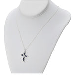 My Daily Styles 925 Sterling Silver Cross with Created Sapphire and CZ Stones Pendant Necklace- Adjustable Chain 16"-18"