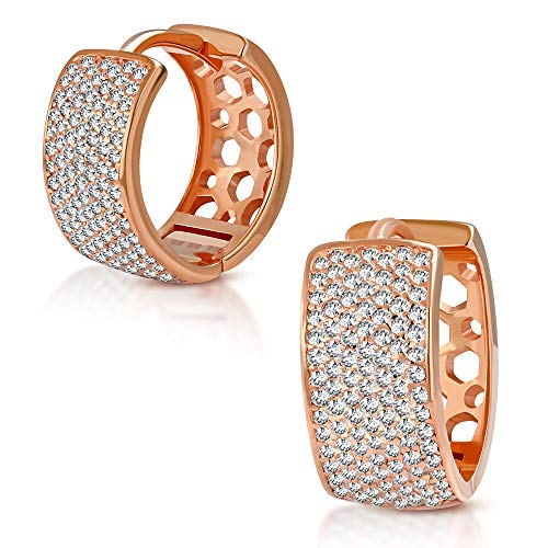 925 Sterling Silver Yellow Gold-Tone White Clear CZ Hoop Earrings, 0.50"
