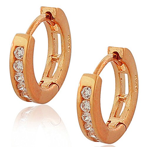 925 Sterling Silver Yellow Gold-Tone White Round CZ Womens Girls Hoop Huggie Earrings
