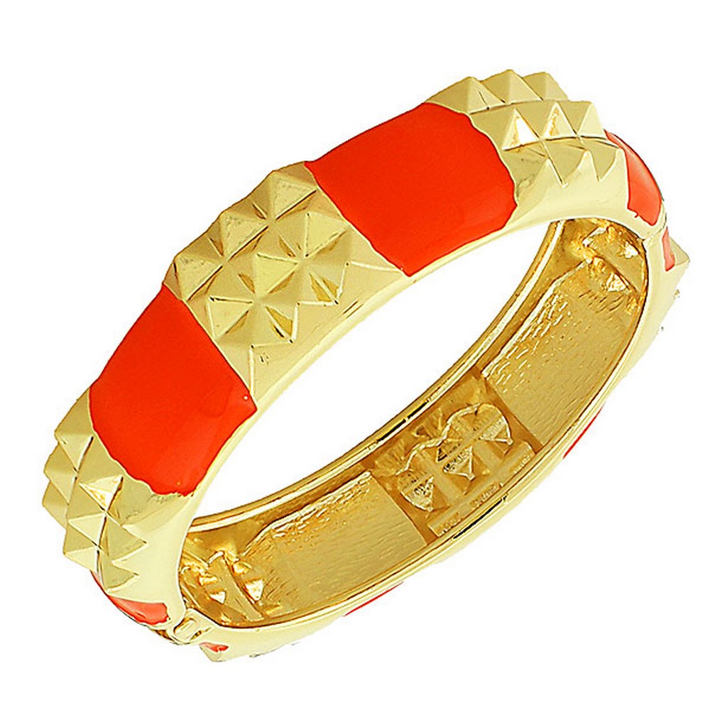 Fashion Alloy Yellow Gold-Tone Orange Enamel Spikes Bangle Bracelet