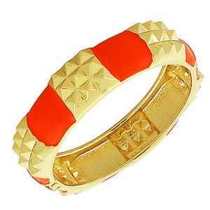 Fashion Alloy Yellow Gold-Tone Orange Enamel Spikes Bangle Bracelet