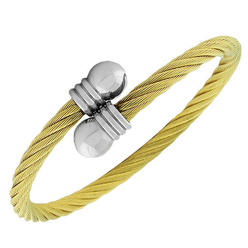 Stainless Steel and Alloy Open End Twisted Cable Bracelet