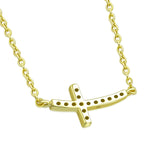 925 Sterling Silver Womens Sideways Religious Cross White CZ Pendant Necklace