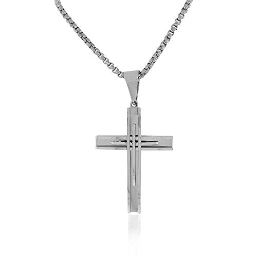 Stainless Steel Silver Large Statement Mens Cross Pendant Necklace