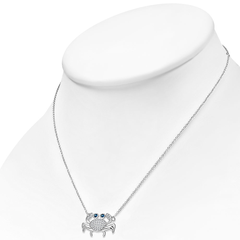 Cubic Zirconia Beach Crab Necklace Pendant Sterling Silver