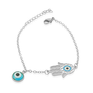 Stainless Steel Yellow Gold-Tone Hamsa Evil Eye Protection Link Chain Bracelet