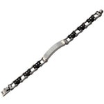 Stainless Steel Black Rubber Silicone Silver-Tone Polished Matte Men's Link Chain Bracelet