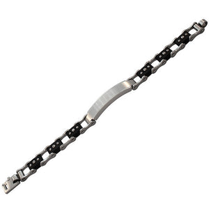 Stainless Steel Black Rubber Silicone Silver-Tone Polished Matte Men's Link Chain Bracelet