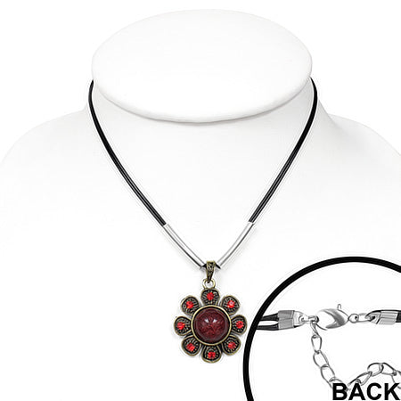 Fashion Alloy Scarlet Charm with Red Flower Black Chain Pendant Necklace