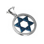 Stainless Steel Silver-Tone Black Jewish Star of David Charm Pendant Necklace
