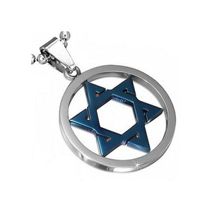 Stainless Steel Silver-Tone Black Jewish Star of David Charm Pendant Necklace
