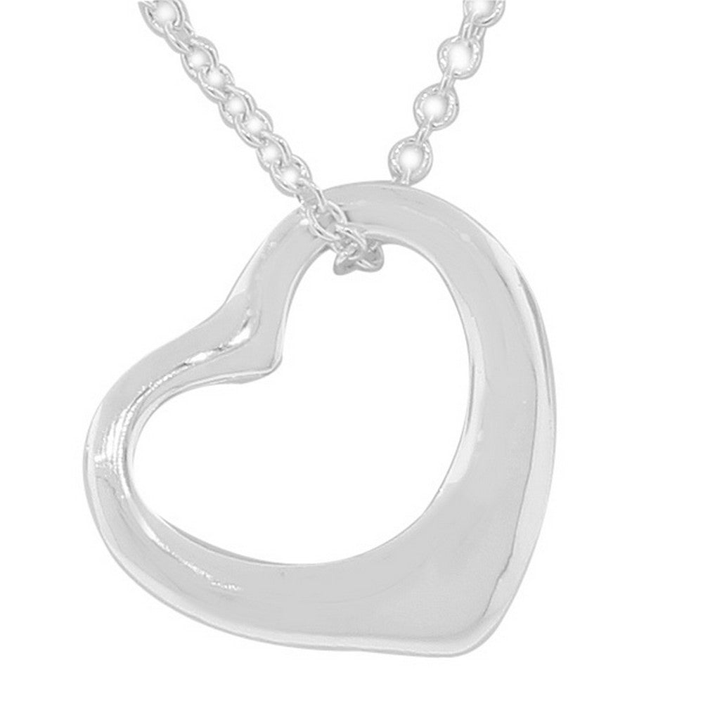 Sterling Silver Side Open Heart Love Charm Pendant Necklace