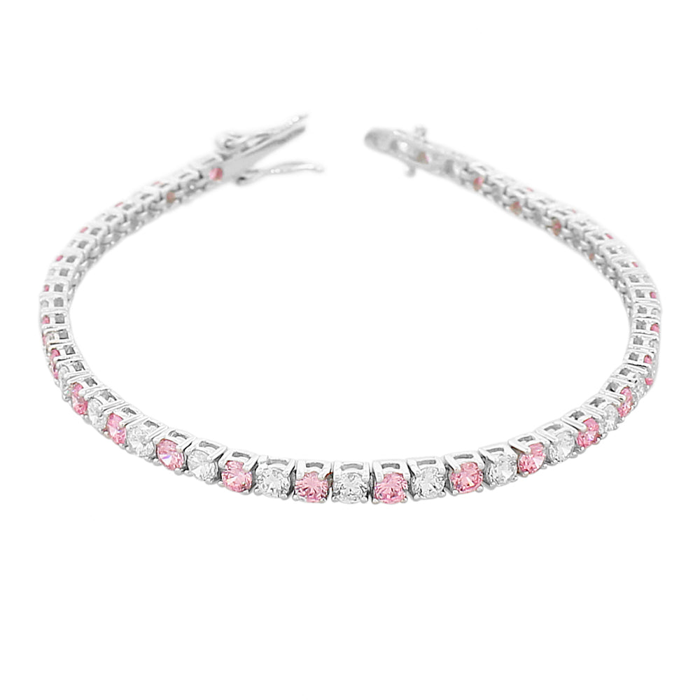 925 Sterling Silver Round White Black CZ Classic Tennis Bracelet