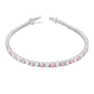 925 Sterling Silver Round White Black CZ Classic Tennis Bracelet