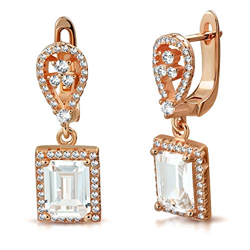 925 Sterling Silver Rectangular White Clear CZ Drop Dangle Earrings, 1"