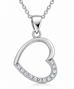 925 Sterling Silver Open Heart Love Charm CZ Pendant Necklace