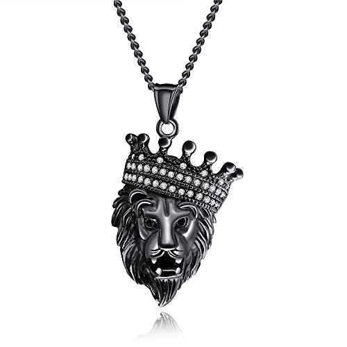 My Daily Styles Stainless Steel Mens Lion Head Pendant Necklace with CZ - 24" Inch Chain