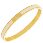 Stainless Steel Yellow Gold-Tone White Enamel White CZ Oval-Shape Bangle Bracelet
