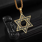 My Daily Styles Men’s Stainless Steel Star of David Pendant Necklace – Black Enamel Inlay Magen David with 24 Inch Chain, Available in Gold Tone or Silver