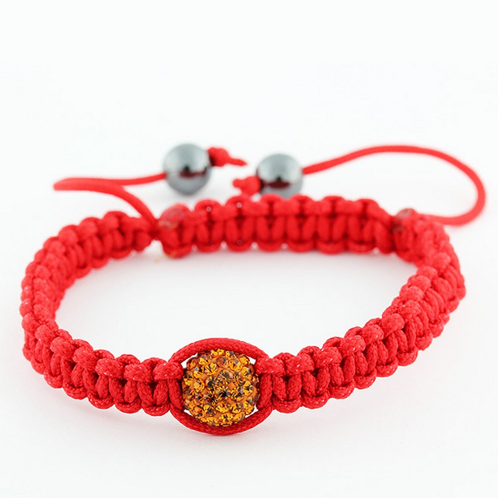 Orange Yellow CZ Red Cord Macrame Beaded Adjustable Bracelet