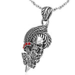 Stainless Steel Silver and Black Tone Fleur De Lis Flower Feather Skull Pendant
