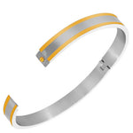 Stainless Steel Yellow Gold Silver-Tone White CZ Matte Polished Oval-Shape Men's Bracelet