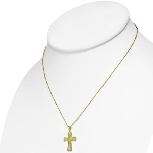 925 Sterling Silver Yellow Gold-Tone Clear CZ Religious Cross Pendant Necklace