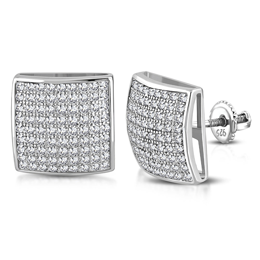 925 Sterling Silver Cushion Square White Clear CZ Screw-Back Stud Earrings