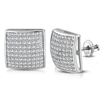 925 Sterling Silver Cushion Square White Clear CZ Screw-Back Stud Earrings
