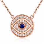 925 Sterling Silver White Blue CZ Round Hamsa Evil Eye Womens Pendant Necklace