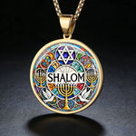 My Daily Styles Stainless Steel Star of David Menorah Pendant Necklace – SHALOM Jewish Medallion with Colorful Mosaic Design – 60cm Chain – Judaica Religious Jewelry Gift for Men & Women