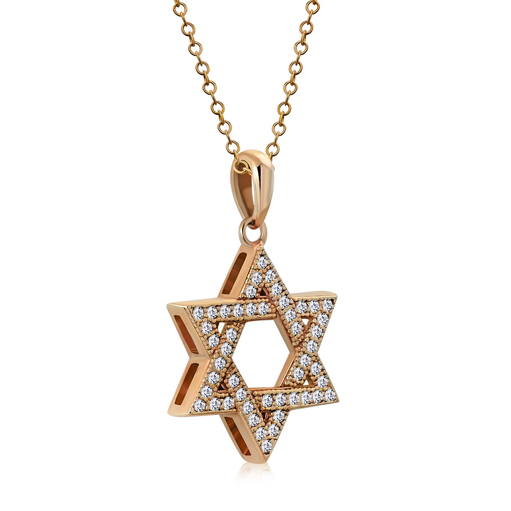 Rose Gold Star of David Necklace Pendant in Sterling Silver