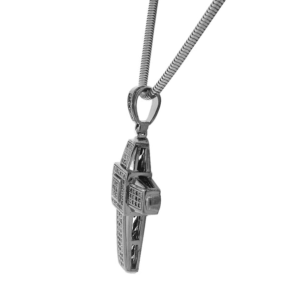 925 Sterling Silver Black Rhodium CZ Large Hip-Hop Statement Cross Pendant Necklace, 30"