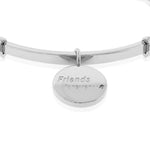 Stainless Steel Silver-Tone CZ Friends Forever Open End Bangle Bracelet