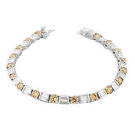 925 Sterling Silver Round Baguette White Brown Cognac CZ Classic Tennis Bracelet